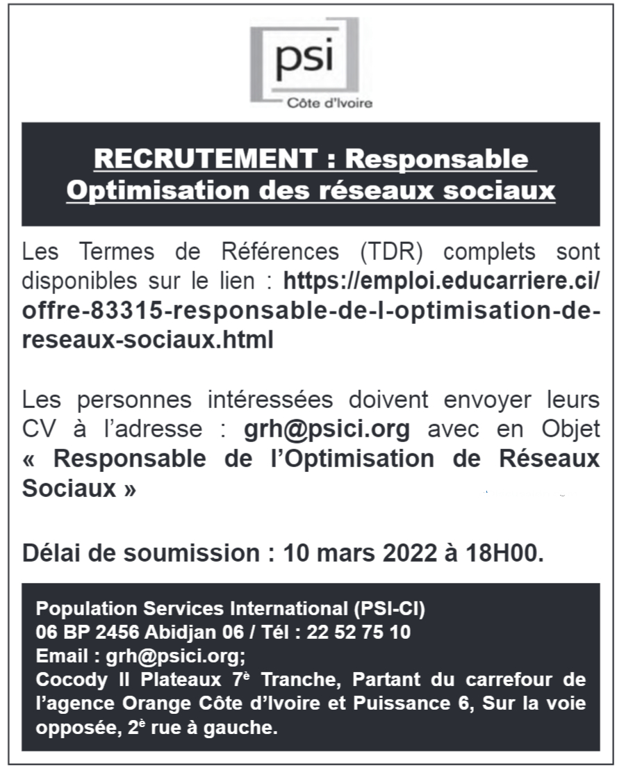 Recrutement de 01 Responsable Optimisation des réseaux sociaux